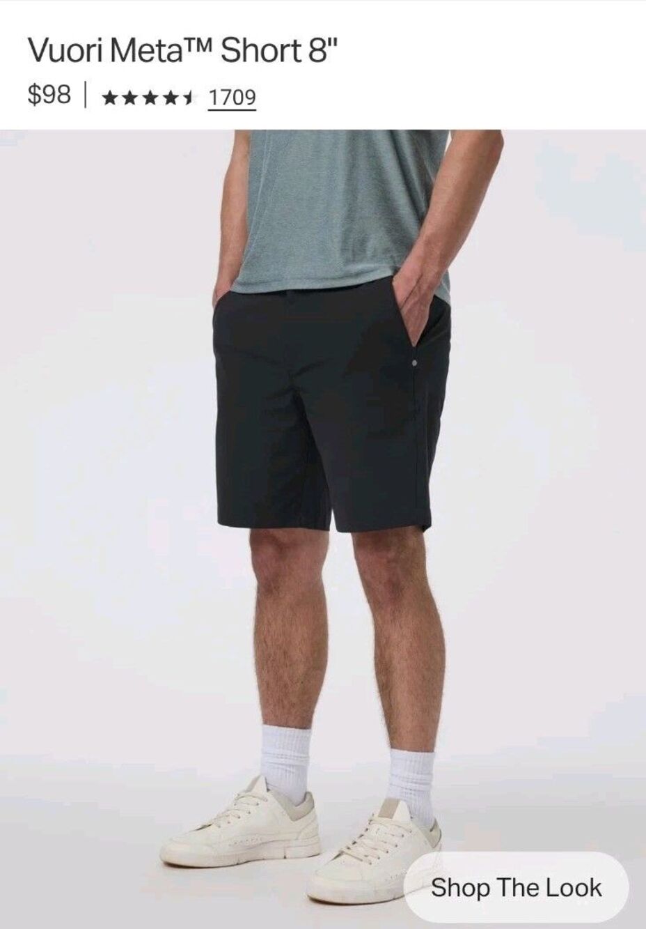 Vuori Meta 8" Shorts Men's 36 Black Performance Stretch Chino Golf V379 K121